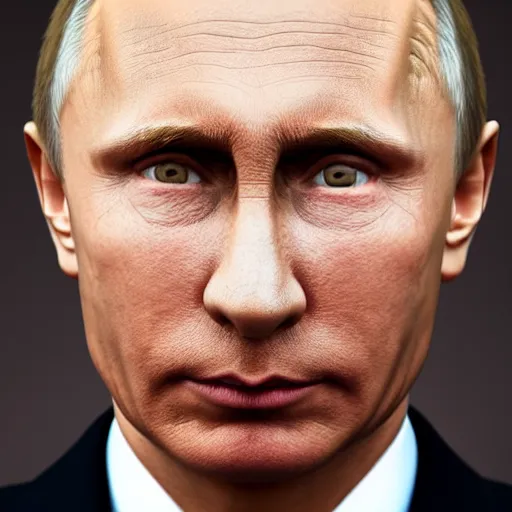 Image similar to hyperrealistic portrait of vladimir putin with a mullet haircut, canon eos r 3, f / 1. 4, iso 2 0 0, 1 / 1 6 0 s, 8 k, raw, unedited, symmetrical balance, in - frame