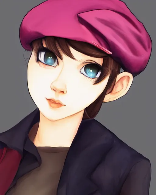 Image similar to girl with beret, drawn by Yueko, trending on Artstation