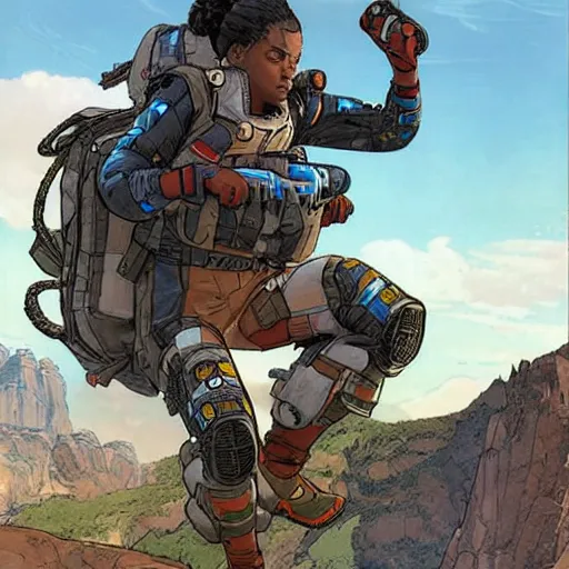 Image similar to wattson. Apex legends. Concept art by James Gurney and Mœbius.