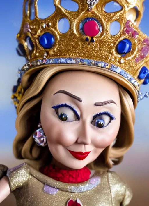 Image similar to closeup face profile portrait of tin toy hillary clinton as a fairytale princess wearing a crown eating cakes, bikini, depth of field, zeiss lens, detailed, symmetrical, centered, fashion photoshoot, by nicoletta ceccoli, mark ryden, lostfish, breathtaking, 8 k resolution, extremely detailed, beautiful, establishing shot, artistic, hyperrealistic, octane render