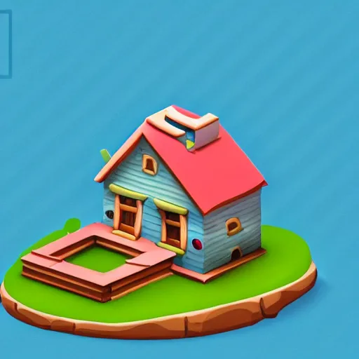 Prompt: cute chubby house by nickelodeon style, octane, 1 0 0 mm, depth of field, isometric, blue background