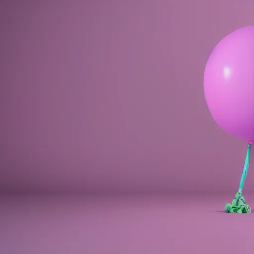 Prompt: 3D render of a pink balloon dog in a violet room