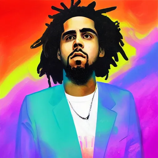 Image similar to j Cole portrait stylised big smears of paint 2016 trap album cover style chrometext