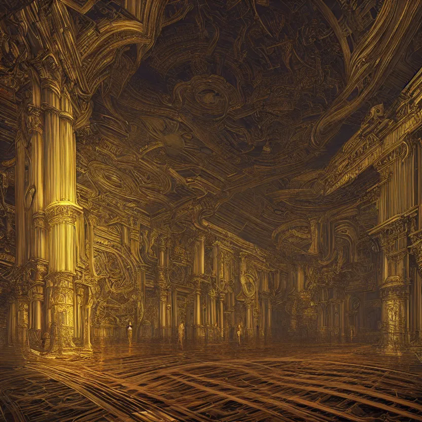 Image similar to photorealistic majestic eternal palace in the style of michael whelan and gustave dore. hyperdetailed photorealism, 1 0 8 megapixels, amazing depth, glowing rich colors, powerful imagery, psychedelic overtones, 3 d finalrender, 3 d shading, cinematic lighting, artstation concept art