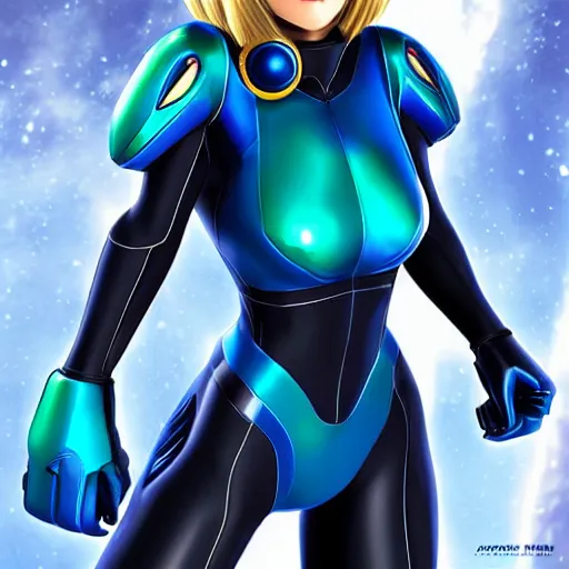 Prompt: Samus Aran Zero Suit Metroid By Protomonkey Art 3d Cgsociety by Artgerm, Space Traveler, Wenjuinn