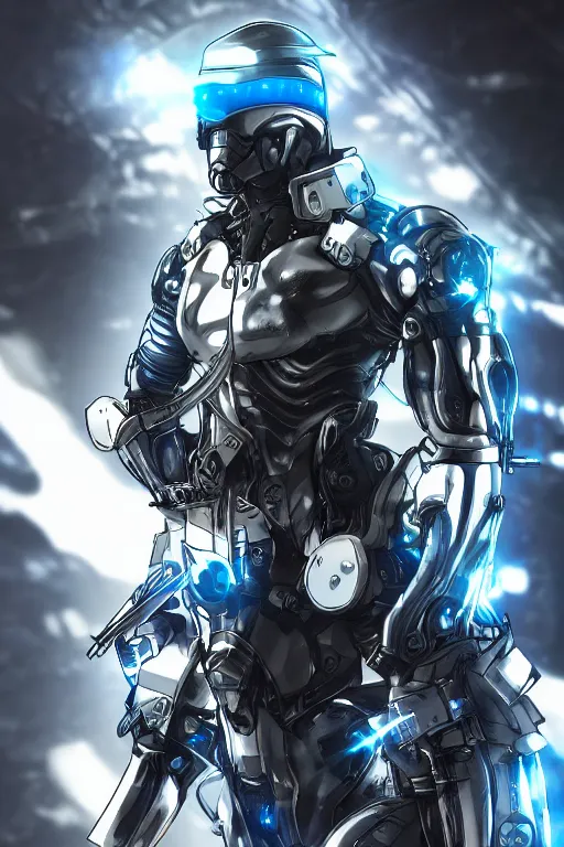 Image similar to cyber cyborg ninja mask helmet metal gear solid artic suit swat commando, global illumination ray tracing hdr fanart arstation by sung choi and eric pfeiffer and gabriel garza and casper konefal, a spectacular view cinematic rays of sunlight comic book illustration, by john kirby