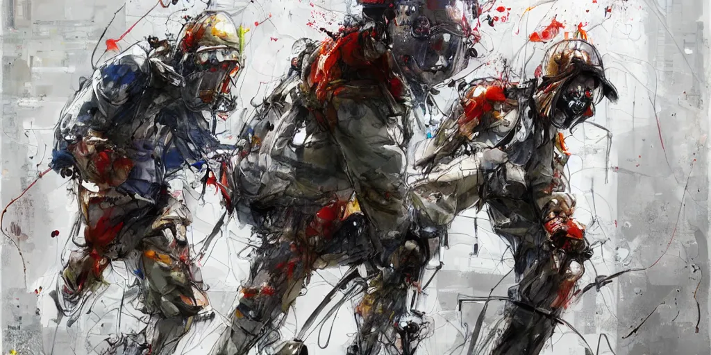 Prompt: dude in hazmat suit carrying suitcase running from zombie hoard on harbor by yoji shinkawa, katayama bokuyo, agnes cecile, character concept art, vibrant colors, 8 k epic scene