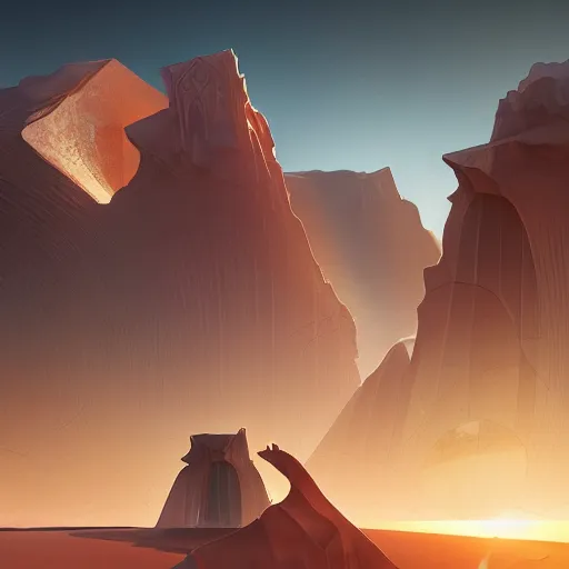 Image similar to huge angular vertical complex translucent crystal in the desert, reflection from the crystal is sparkling due to sun, small retro starship is near, futuristic hi-tech details, art by anthony macbain + greg rutkowski + alphonse mucha, concept art, 4k, sharp focus, cinematic render unreal engine