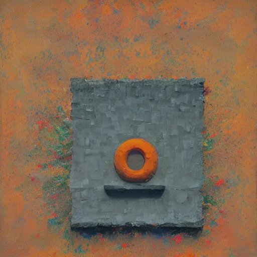 Prompt: an impasto painting by shaun tan and dan mcpharlin of an abstract forgotten sculpture by the caretaker and ivan seal,