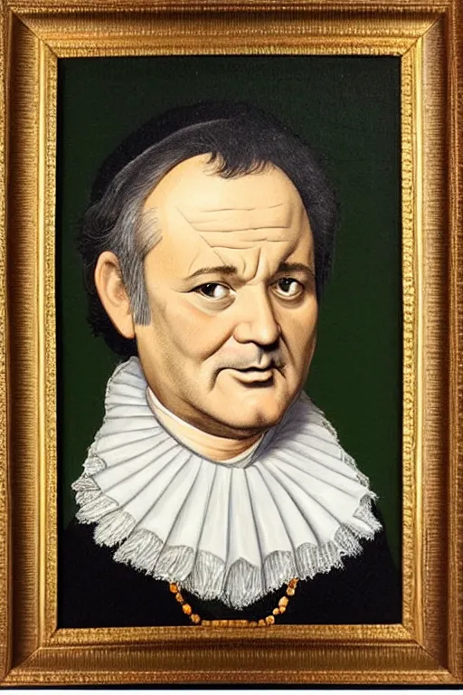 Image similar to a 1 6 0 0 s framed portrait painting of bill murray, intricate, elegant, highly detailed