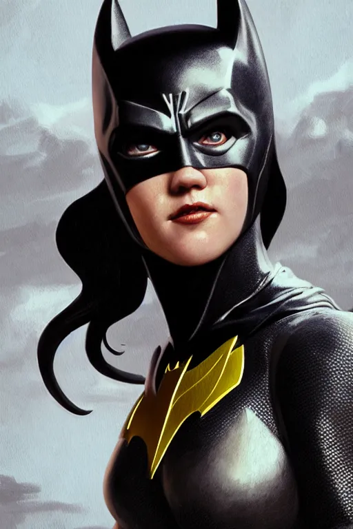 Prompt: portrait of Young Jennifer Connelly as Batgirl , face portrait, raphael lacoste, eddie mendoza, alex ross, concept art, matte painting, highly detailed, rule of thirds, dynamic lighting, cinematic, detailed, denoised, centred