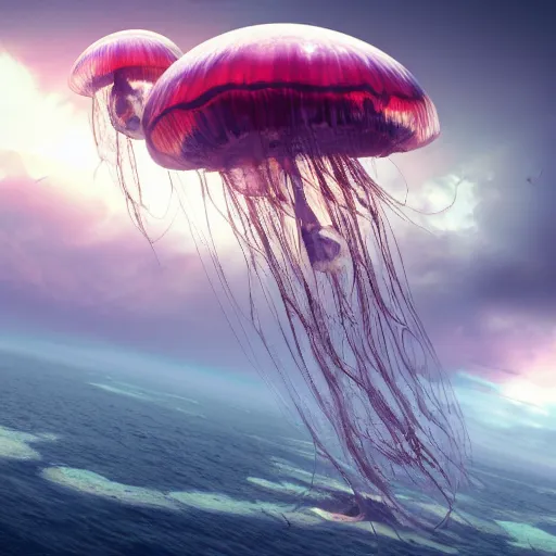 Image similar to A giant jellyfish attacking an airplane, hyperdetailed, artstation, cgsociety, 8k