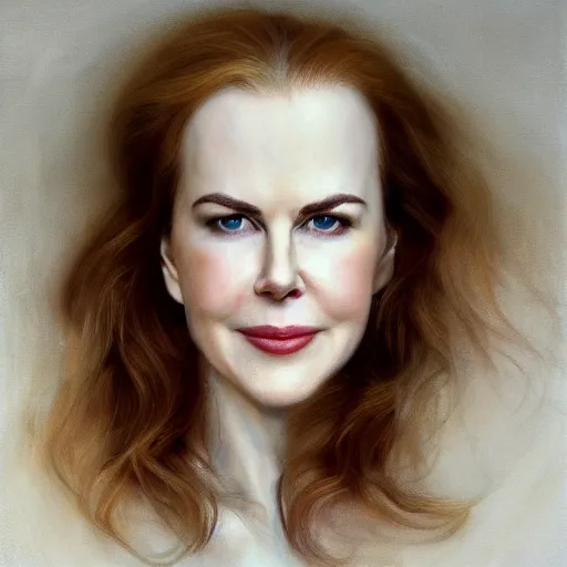 Image similar to cinematic portrait of 2 5 year old nicole kidman, intricate, elegant, by alyssa monks, highly detailed, symmetrical face, fine details, masterpiece, trending on artstation,