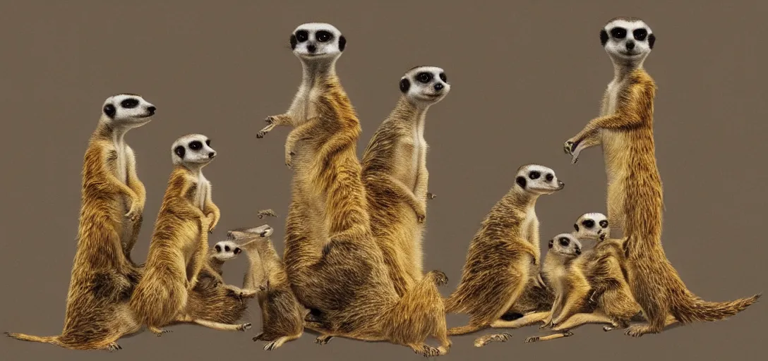 Image similar to meerkat sit in a circle and burn putin, artstation