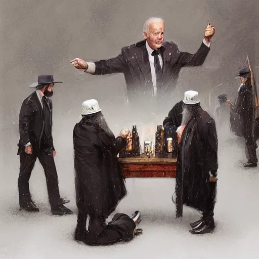 Image similar to joe!!!!!! biden!!!!!! as the lubavicher rebbe with sidelocks and shtreimel, jewish devotional art by greg rutkowski