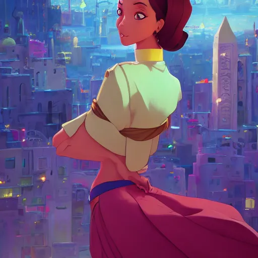 Prompt: portrait of princess tiana, middle eastern city background, rich vivid colors, ambient lighting, dynamic lighting, 4k, official media, anime key visual, makoto shinkai, ilya kuvshinov, lois van baarle, rossdraws, detailed, trending on artstation