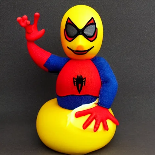 Image similar to rubber duck with a toy spiderman