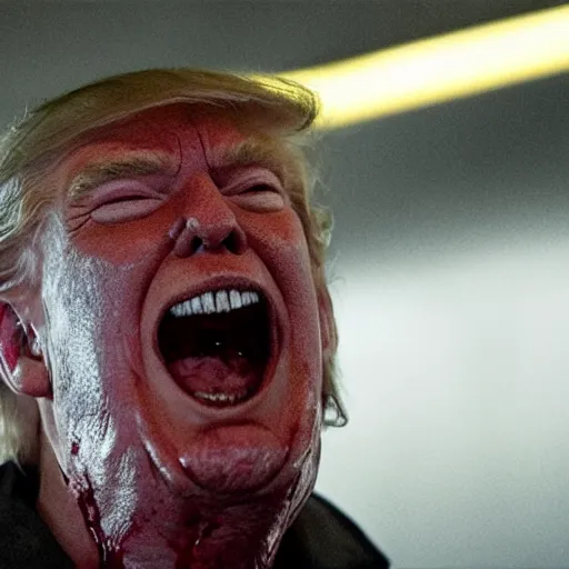 Image similar to donald trump as zombie in the walking dead. movie still. cinematic lighting