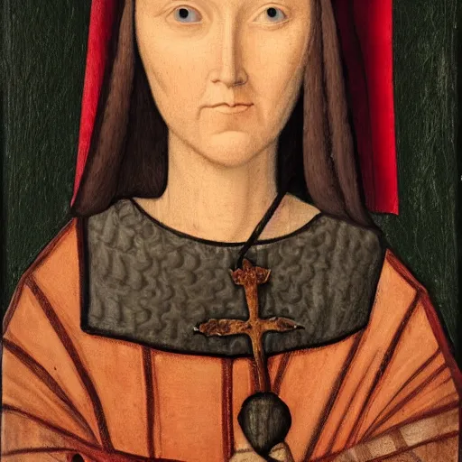 Prompt: portrait of a medieval woman with dark red hair, high cheekbones and fair skin