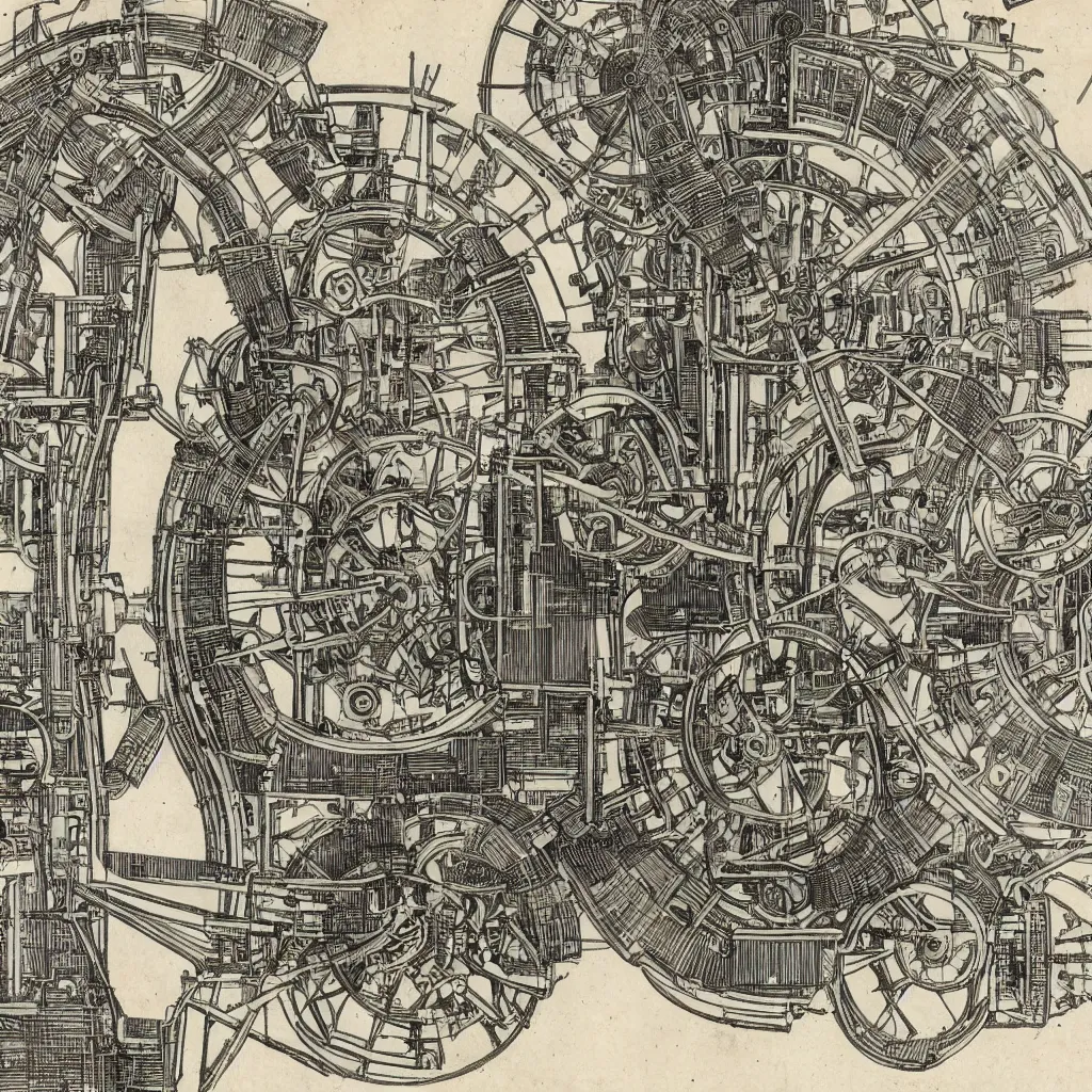 Image similar to close - up on detailed, intricate technical drawings from 1 8 4 0 for a mechanical display attachment to babbage's difference engine