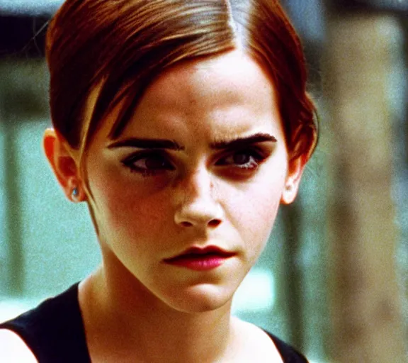 Image similar to color still shot of emma watson in film leon : the professional 1 9 9 4, face closeup,