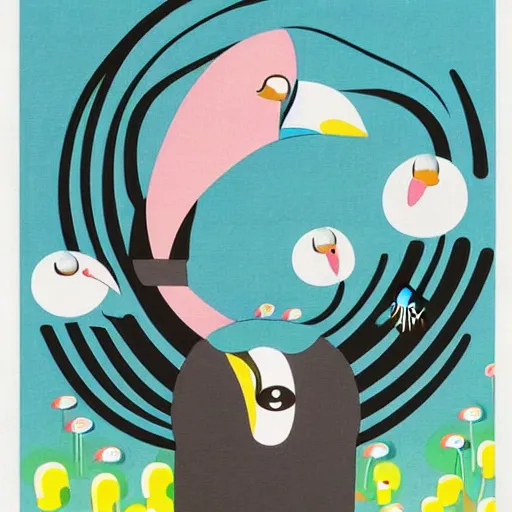 Image similar to a bird coming out of a man's ear by chiho aoshima