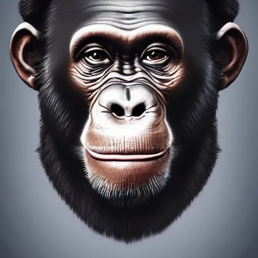 Image similar to a hyperrealistic portrait of a chimpanzee, with a top hat. photorealistic, highly detailed