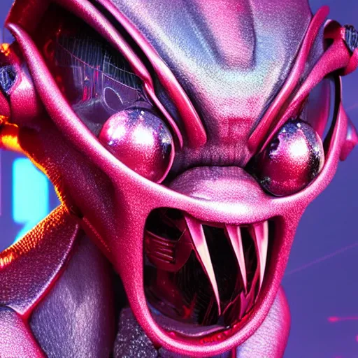 Image similar to synthwave cyborg insect alien face, detailed face, sharp focus, synthwave art, aesthetic, octane render, raw, cinematic