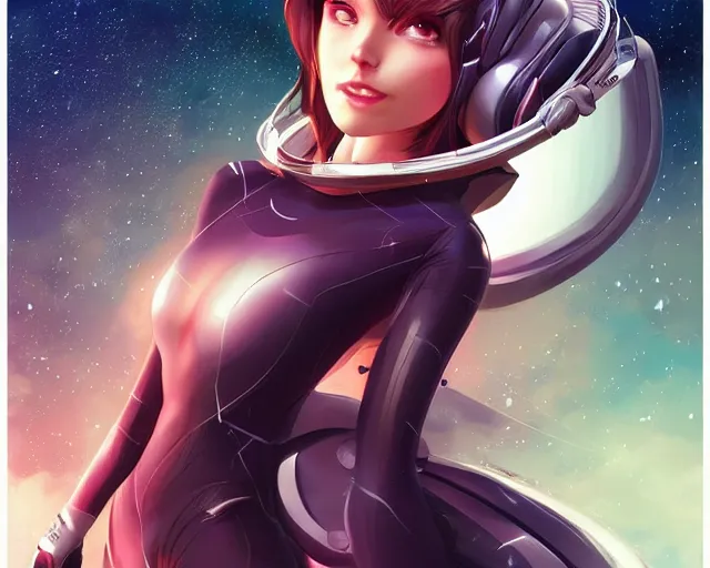 Prompt: young woman flying in space sharp focus, illustration, highly detailed, concept art, matte, trending on artstation, anime, art by artgerm and warren louw