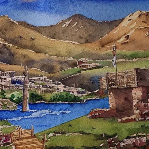 Image similar to watercolor kurdish destination, highly detailed, 4 k