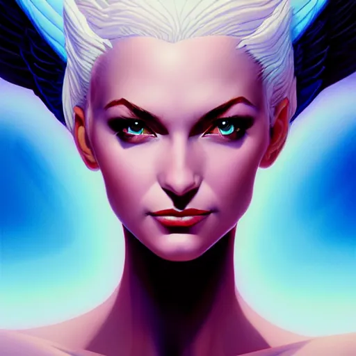 Prompt: portrait of a powerful pretty woman with wings, digital art,, concept art, smooth, sharp focus, illustration, symmetry face, fine details. art by alex ross, brittney lee, disney, anime - h 6 4 0