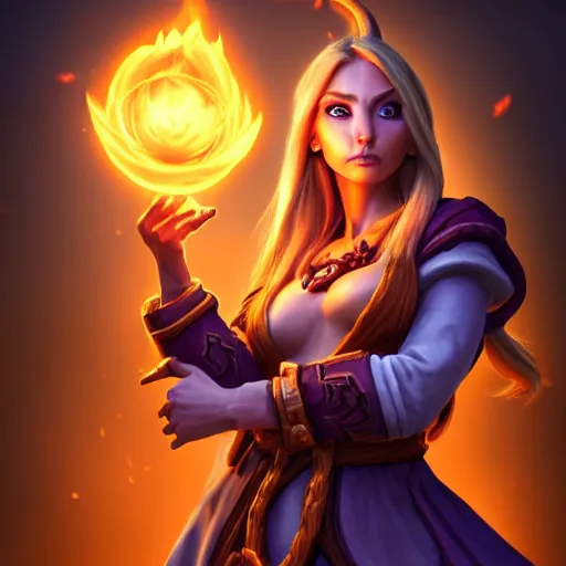 Prompt: Hearthstone official professional & amazingly realistic art. A sorceress, wearing a robe casting a fire ball. Insanely coherent physical body parts (face, arms, legs, hair, eyes, pupil, eye white). Full body realistic, sharp focus, 8k high definition, insanely detailed, intricate, elegant, smooth, sharp focus, illustration, ArtStation