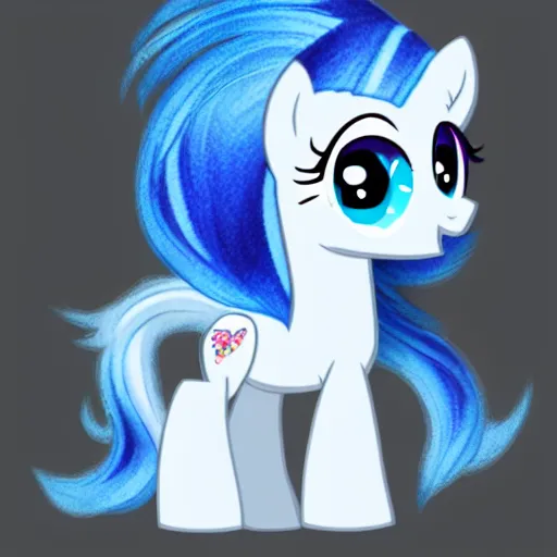 Prompt: a smiling blue little pony with white hair, a picture by an gyeon, featured on deviantart, booru, superflat