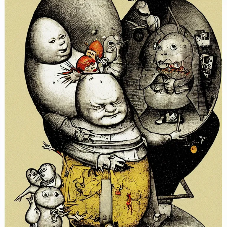 Image similar to vector graphic sticker design, humpty dumpty by hieronymus bosch, kim jung gi