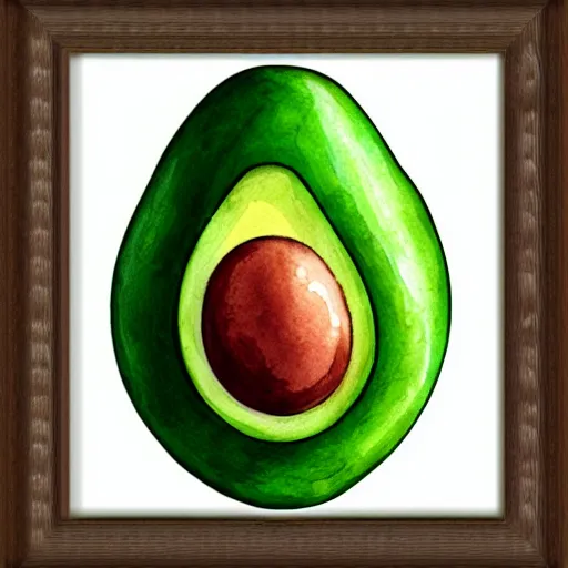 Image similar to Ornate Art Deco Avocado, watercolour, photorealistic, high resolution, white background, award winning