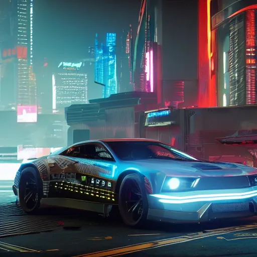 Image similar to Cyberpunk 2077 super car, cinematic lighting, 8k, high resolution, hyper-detailed ,beautiful, hyper realistic