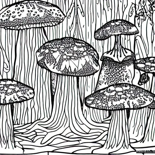 Image similar to an adult coloring page of toadstools in the forest