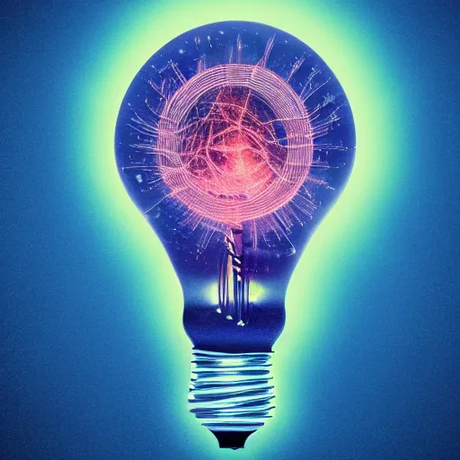 Image similar to lightbulb exploding into the universe, artist impression, 4k HD render, slow motion, psychedelic, intricate detail