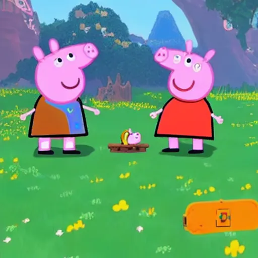 Prompt: Peppa Pig in The Legend of Zelda Breath of the Wild