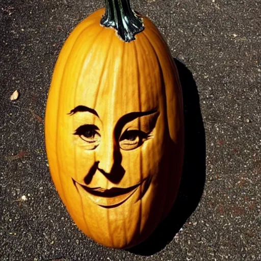 Image similar to gourd carved to look like the face of amber heard