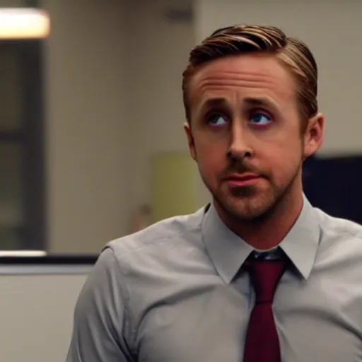 Prompt: Agent K Ryan Gosling in the office TV Show