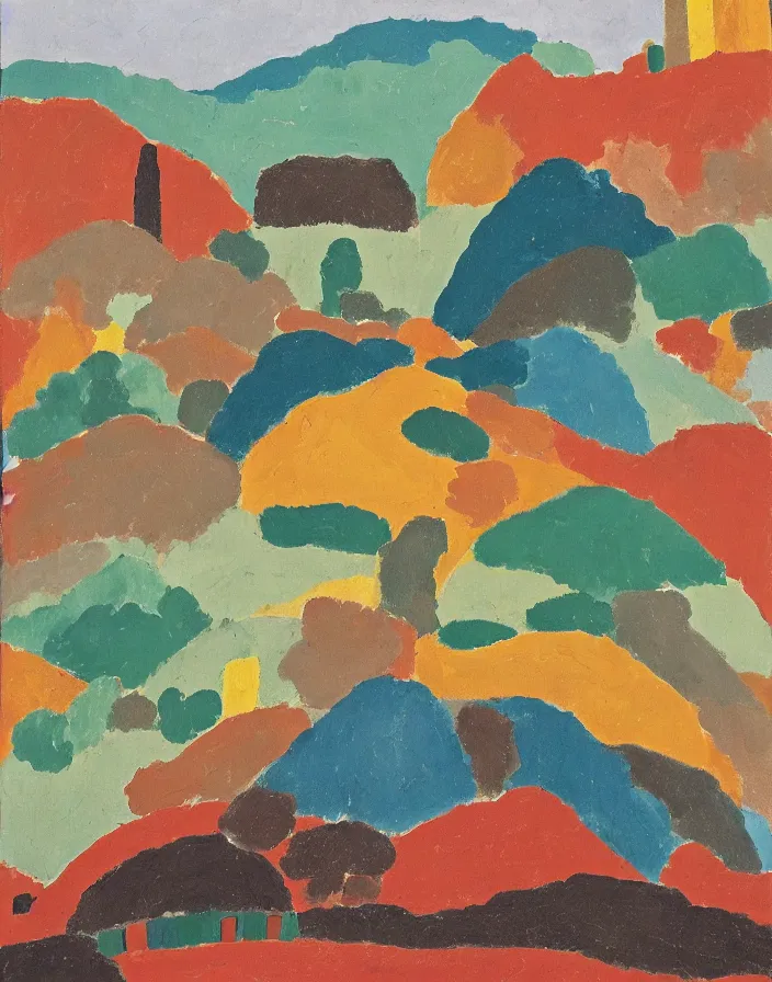 Image similar to a building in a stunning landscape by Etel Adnan