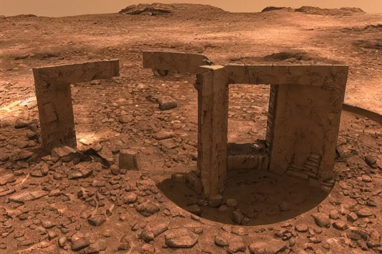 Prompt: a portal gate in the ruins on mars leads to another dimension, portal, gate, dimension, arstation