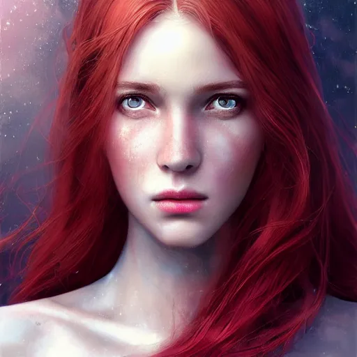Prompt: centered detailed portrait of a beautiful princess looks like from bridgeton with red hairs, realistic character concept, identical eyes, gazing eyes, beautiful eyes medium shot, elegant pose, fantasy, illustration, slender symmetrical face and body, artstation, cinematic lighting, hyperdetailed, cgsociety, 8k Resolution, high resolution, Charlie Bowater, Tom Bagshaw, Tom Richmond, single face, insanely detailed and intricate, beautiful, elegant, golden ratio, bloom and flowers in background, vfx, psychadelic