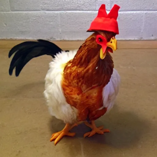 Image similar to chicken dressed as an inmate