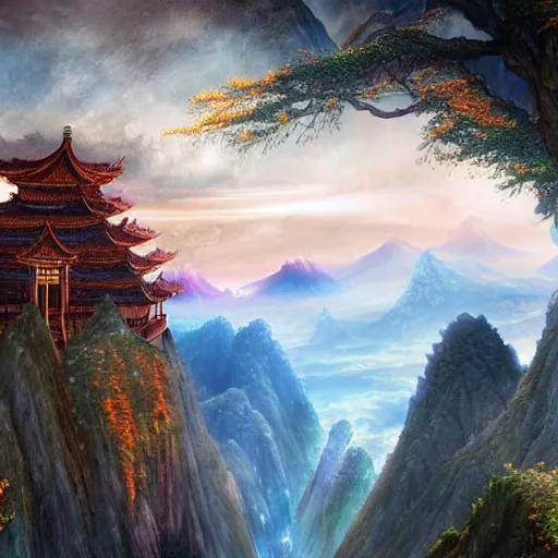 Prompt: a giant xianxia landscape, fantasy, HD.