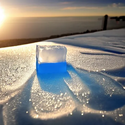 Prompt: An ice cube melting in the sunlight, realistic