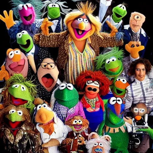 Image similar to muppets covered in electronic garbage