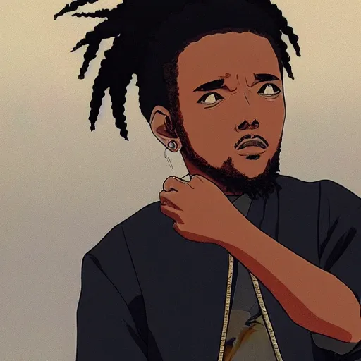 Image similar to anime still of kendrick lamar