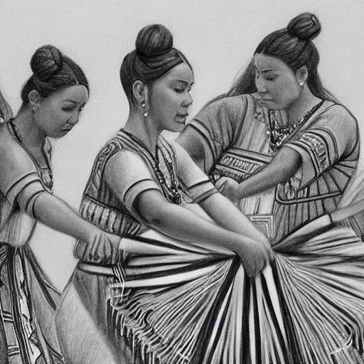 Image similar to beautiful pencil drawing in a contemporary style of round dance - folkloric dances, sharp and precise detailed picture, no faces